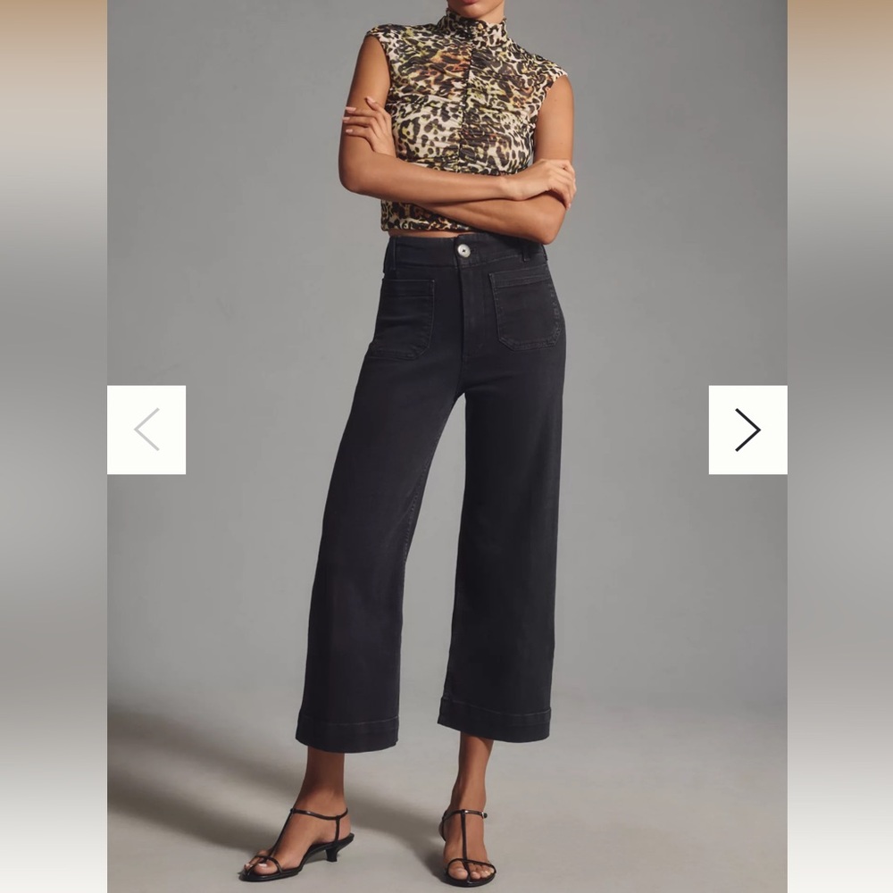 Anthropologie The Colette Denim High-Rise Cropped Wide-Leg Jeans 26 Black